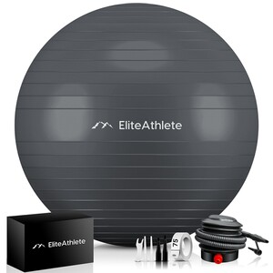 EliteAthlete® Gymnastikball Sitzball Büro ergonomisch mit Anti Burst System - Fitness Yoga Pilates Schwangerschaft - Schwangerschaftsball Fitnessball Yogaball - Yoga Ball inkl. Luftpumpe - Grey 55c