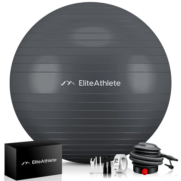Bild 1 von EliteAthlete® Gymnastikball Sitzball Büro ergonomisch mit Anti Burst System - Fitness Yoga Pilates Schwangerschaft - Schwangerschaftsball Fitnessball Yogaball - Yoga Ball inkl. Luftpumpe - Grey 55c