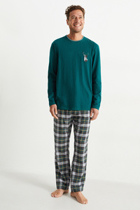 C&A Weihnachts-Pyjama mit Flanellhose, Grün, Größe: 3XL