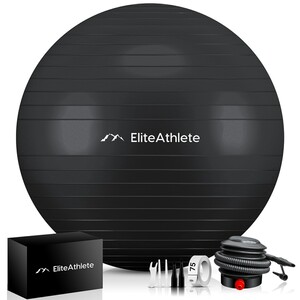 EliteAthlete® Gymnastikball Sitzball Büro ergonomisch mit Anti Burst System - Fitness Yoga Pilates Schwangerschaft - Schwangerschaftsball Fitnessball Yogaball - Yoga Ball inkl. Luftpumpe - Black 55