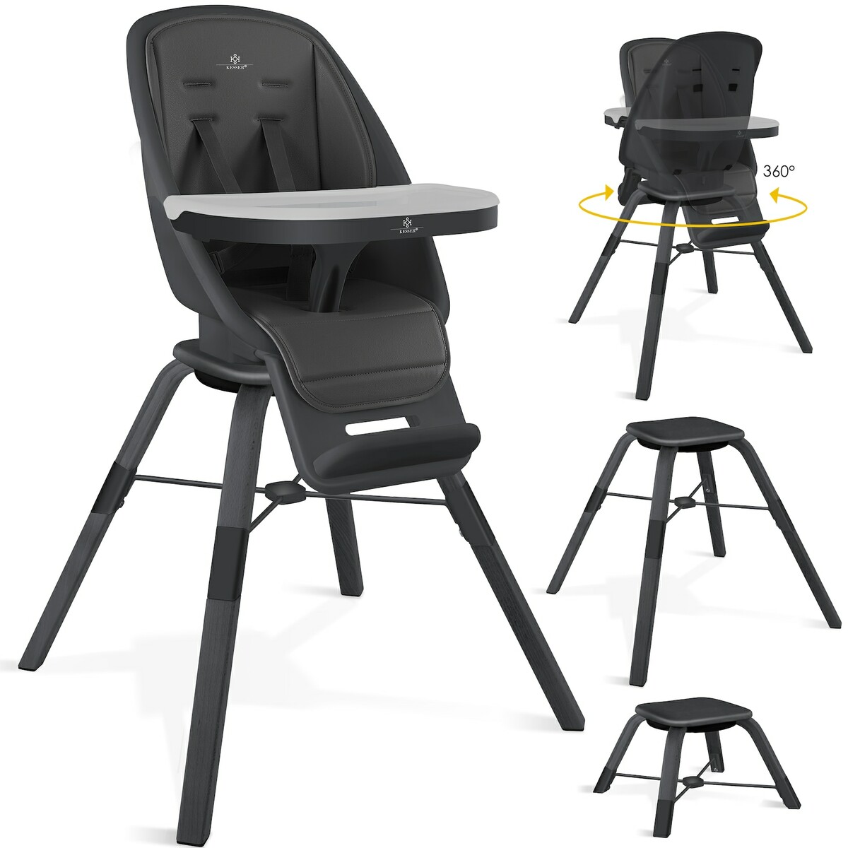 Bild 1 von KESSER® 3in1 Toni Hochstuhl Kinderhochstuhl, Babystuhl, Kombihochstuhl Hocker Wasserdicht , höhenverstellbar Beine aus Holz, Sicherheitsgurte , Doppeltablett, mitwachsend ab 6 Monate bis 5 Jahre