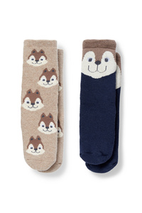 C&A Multipack 2er-Eichhörnchen-Baby-Anti-Rutsch-Socken, Blau, Größe: 21-23