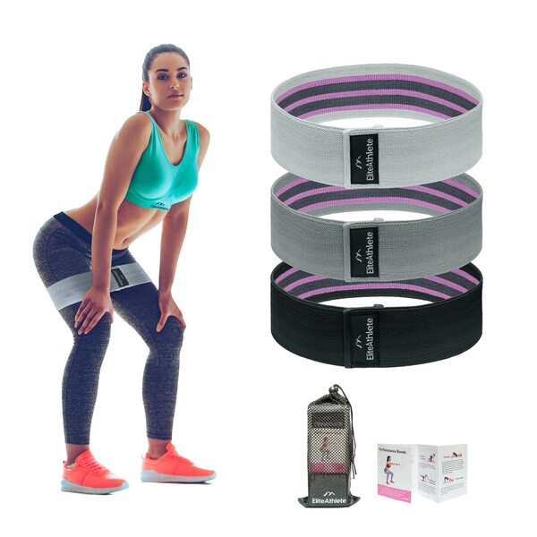 Bild 1 von EliteAthlete® Fitnessbänder Set - Fitnessband - Premium Widerstandsbänder - Gymnastikband für Beine Fitness Krafttraining - Resistance Bands aus Stoff 3er Set inkl. Tragetasche