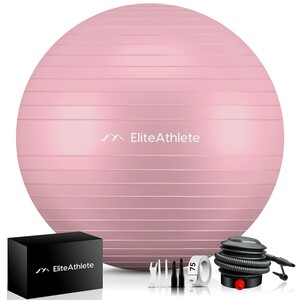 EliteAthlete® Gymnastikball Sitzball Büro ergonomisch mit Anti Burst System - Fitness Yoga Pilates Schwangerschaft - Schwangerschaftsball Fitnessball Yogaball - Yoga Ball inkl. Luftpumpe - Peach 55