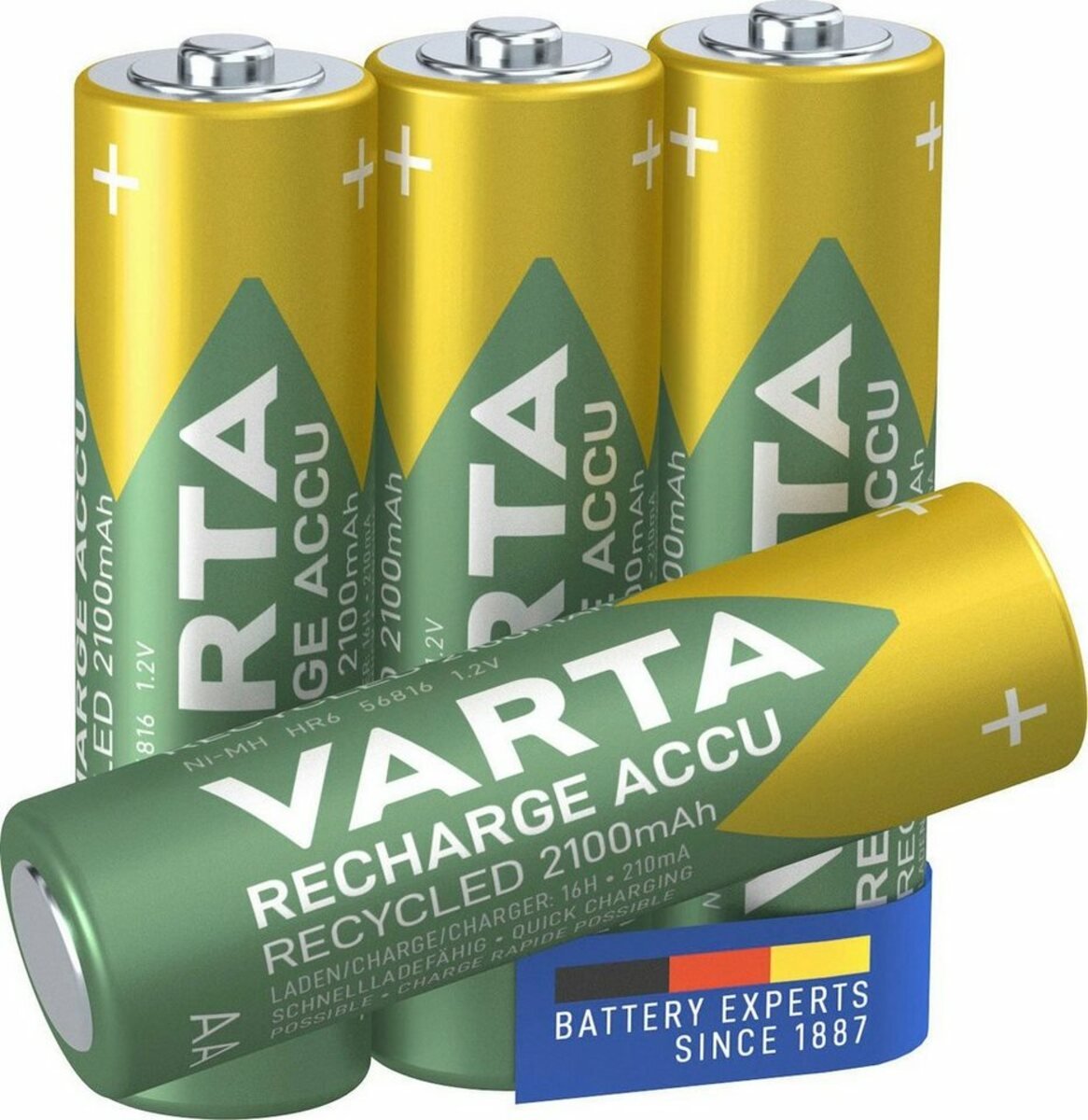 Bild 1 von VARTA wiederaufladbare Akkus Akku Mignon 2100 mAh (1,2 V, 4 St), VARTA Recharge Accu Recycled wiederaufladbar