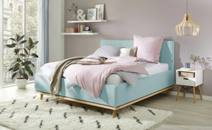 Polsterbett mit Bettkasten Delphi Variante A 180 cm ohne Matratzen Eisblau
