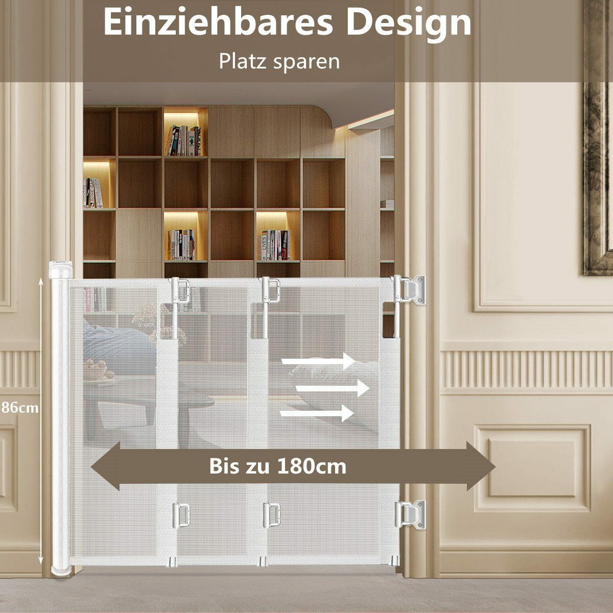 Bild 2 von bioby Türschutzgitter (Einziehbare Tore für den Innenbereich Einziehbare 180x86cm), für Kinder, Sicherheit, Hund, Haustier, Treppengeländer, Zaun