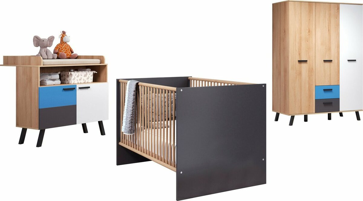Bild 1 von trendteam Babymöbel-Set Mats, (Set, 3-St., Bett, Wickelkommode, Schrank)