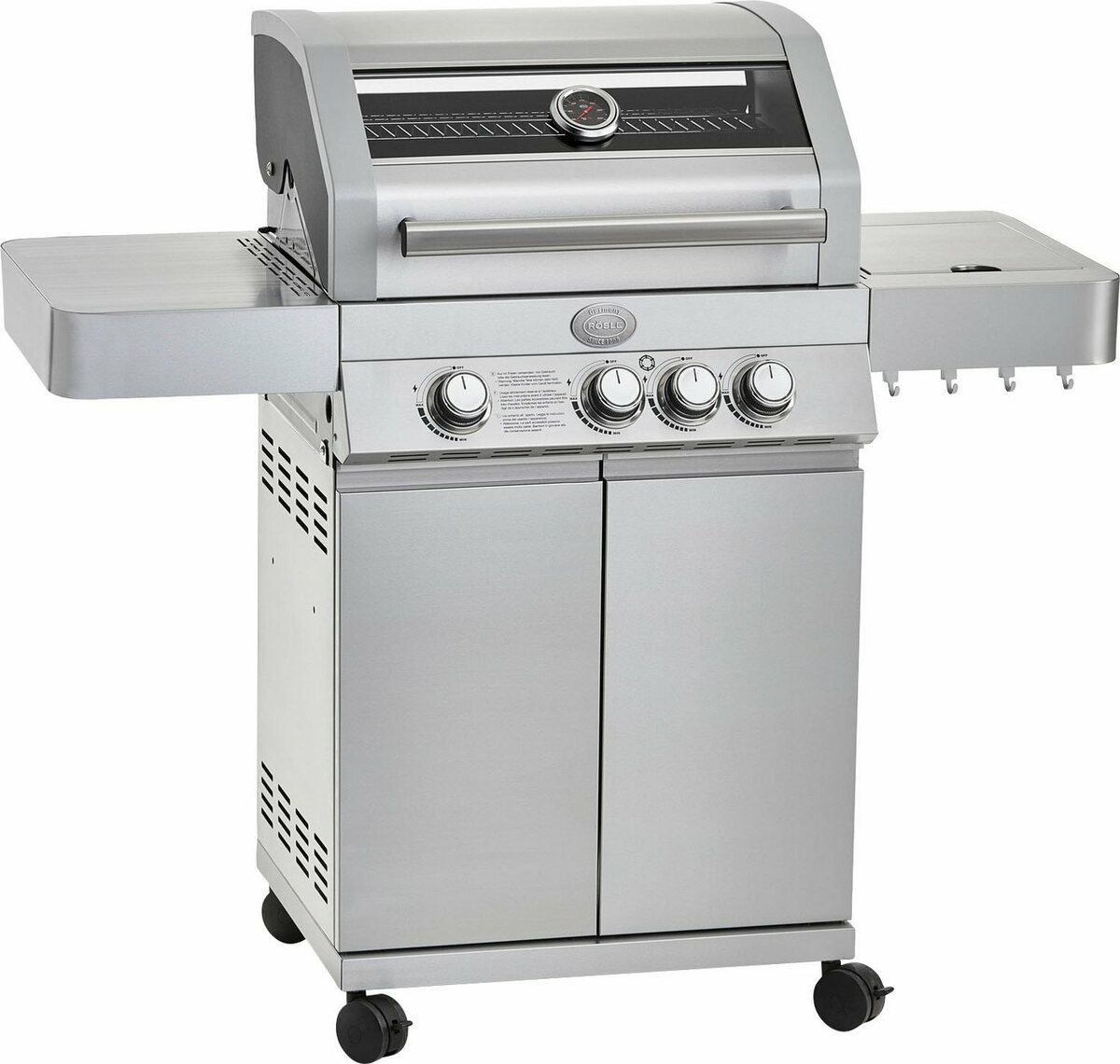 Bild 1 von RÖSLE Gasgrill BBQ-Station VIDERO, 25521, G3 Edelstahl, 3 Haupt- und 1 Seitenbrenner, beleuchtete Drehknöpfe