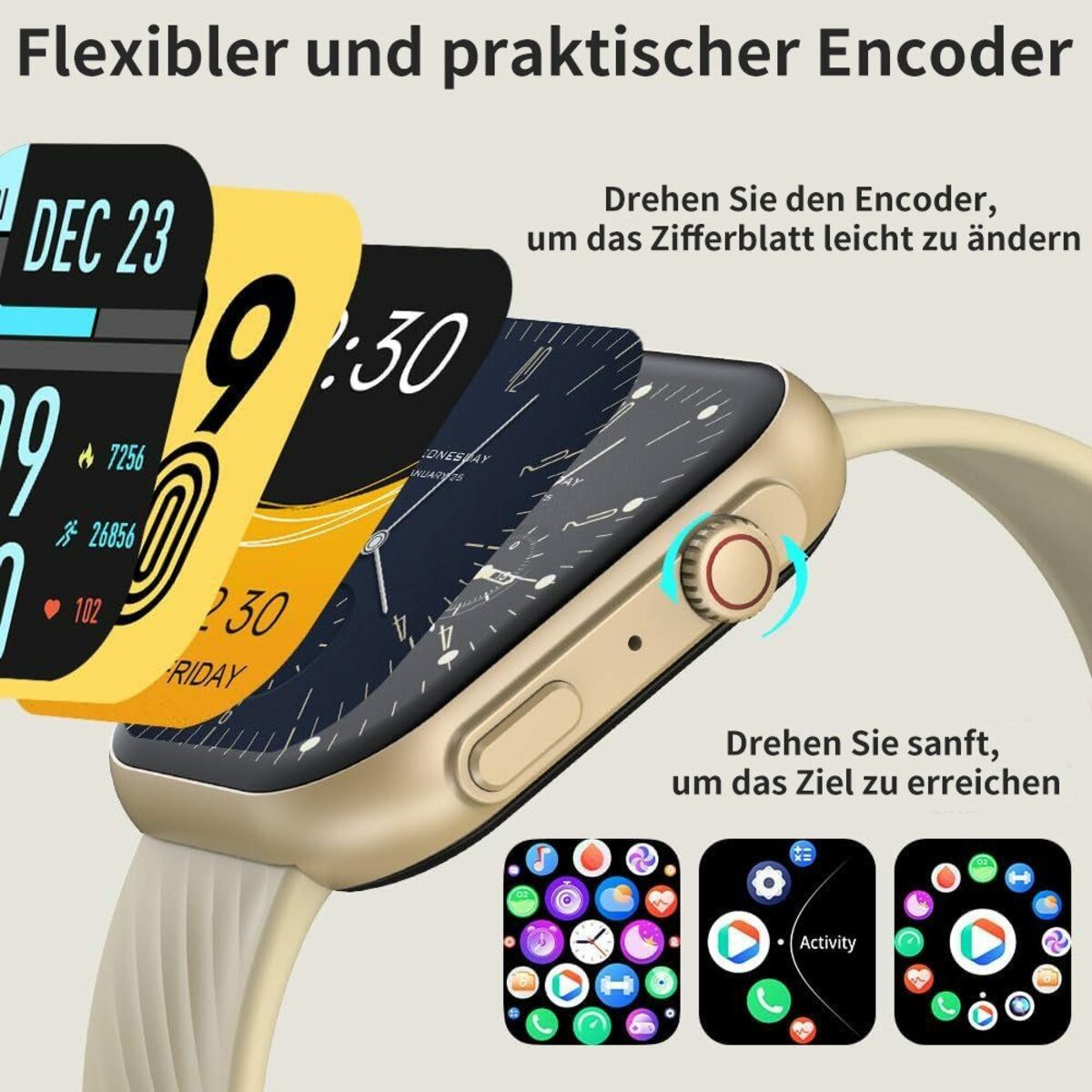 Bild 4 von EUARY Smartwatch für Damen Herren Fitnessuhr Sport Watch Fitnessarmband Fitnessuhr (2.01 " Zoll) Smartwatch zum Telefonieren Wasserdicht Touchscreen, Blutdruckmessung 100+ Sportmodi Kompatibel