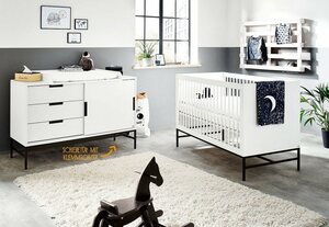 Pinolino® Babymöbel-Set Steel, (Spar-Set, 2-St., Kinderbett, Wickelkommode), extrabreit, mit Kinderbett und Wickelkommode, Made in Europe