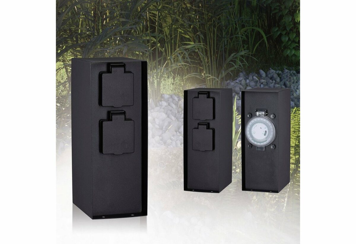 Bild 1 von Paulmann Stromverteiler Outdoor Steckdosensäule Rio (1-St), eckig, 2-fach, mit Zeitschaltuhr, IP44