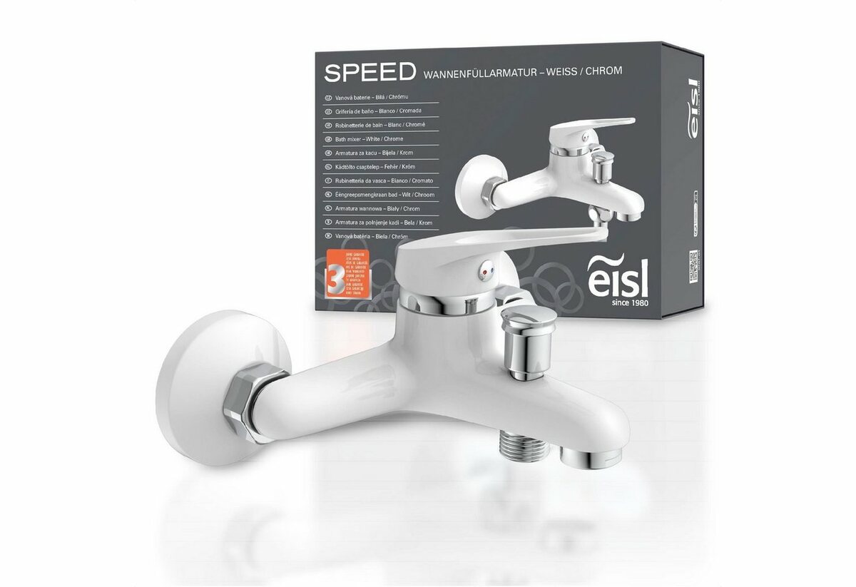 Bild 1 von Eisl Wannenarmatur SPEED Mischbatterie Badewanne, Wasserhahn Bad, Wannenarmatur in Weiß/Chrom