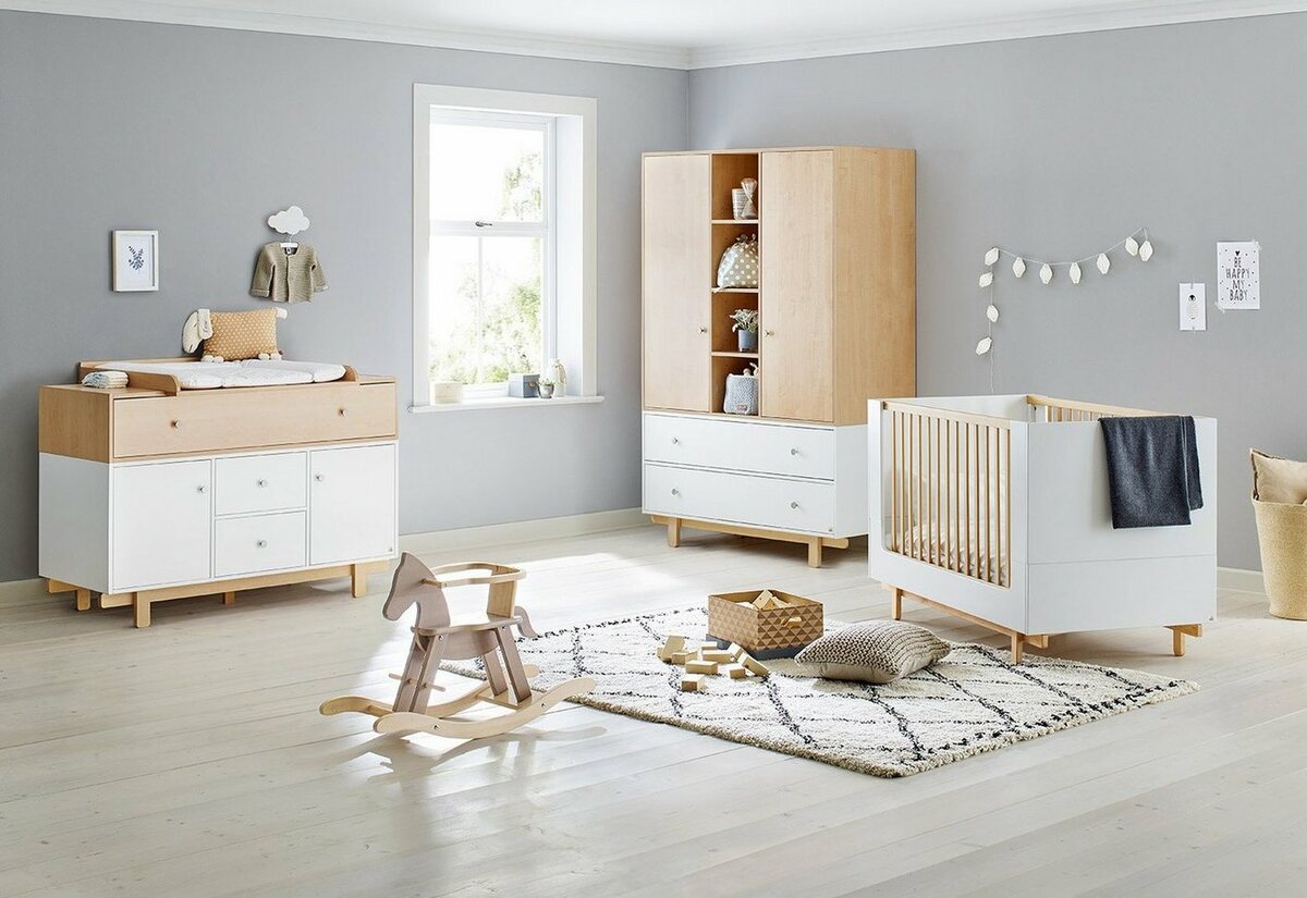 Bild 1 von Pinolino® Babyzimmer-Komplettset Boks, (Set, 3-St., Kinderbett, Kleiderschrank, Wickelkommode), extrabreit groß, mit Kinderbett, Schrank und Wickelkommode