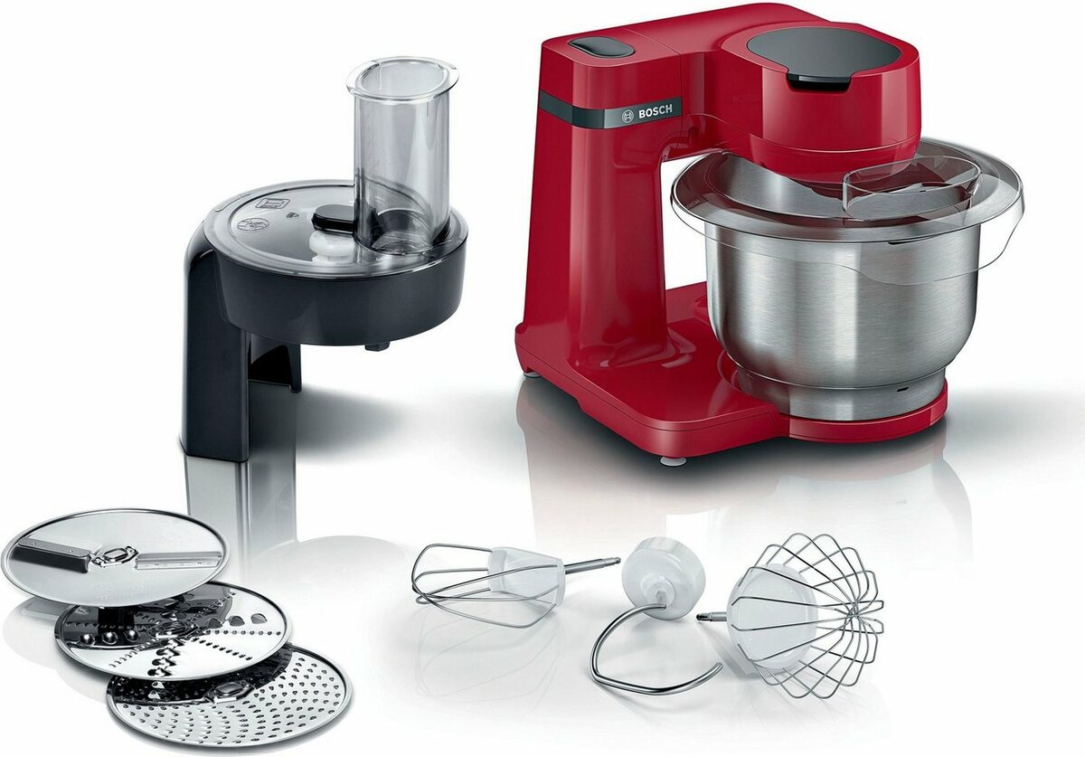 Bild 1 von BOSCH Küchenmaschine MUMS2ER01, MUM Serie 2, 700 W, 3,8 l Schüssel, 3,8 l-Schüssel, Durchlaufschnitzler inkl. 3 Scheiben, Patisserie-Set