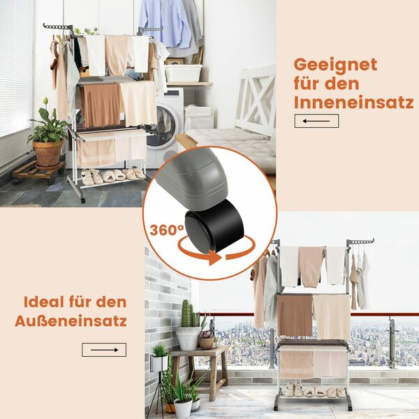 Bild 4 von COSTWAY Turmwäscheständer, klappbar, platzsparend, mit Rollen, ausziehbar, 127cm