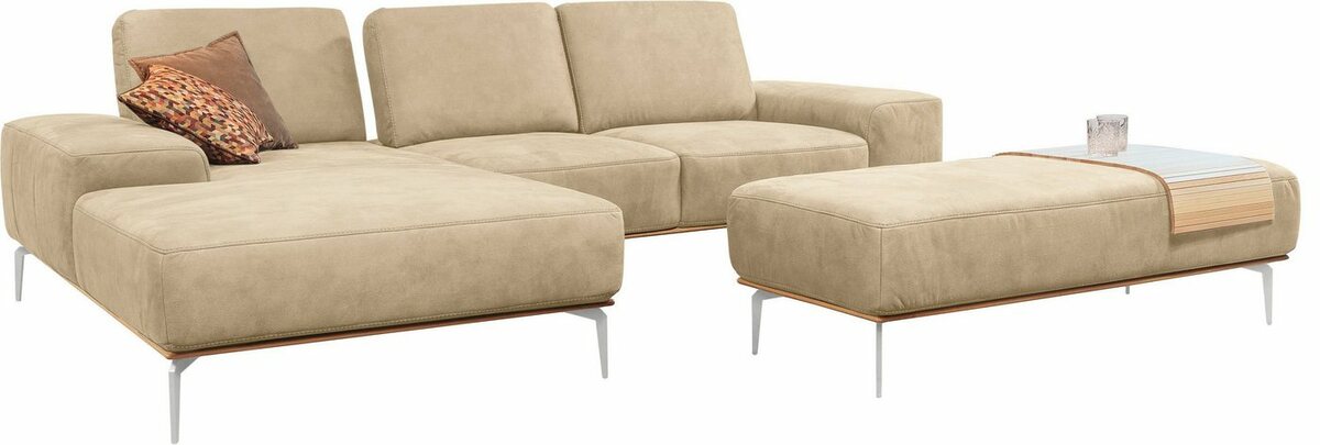 Bild 1 von W.SCHILLIG Ecksofa run, mit elegantem Holzsockel, Füße in Chrom glänzend, Breite 279 cm