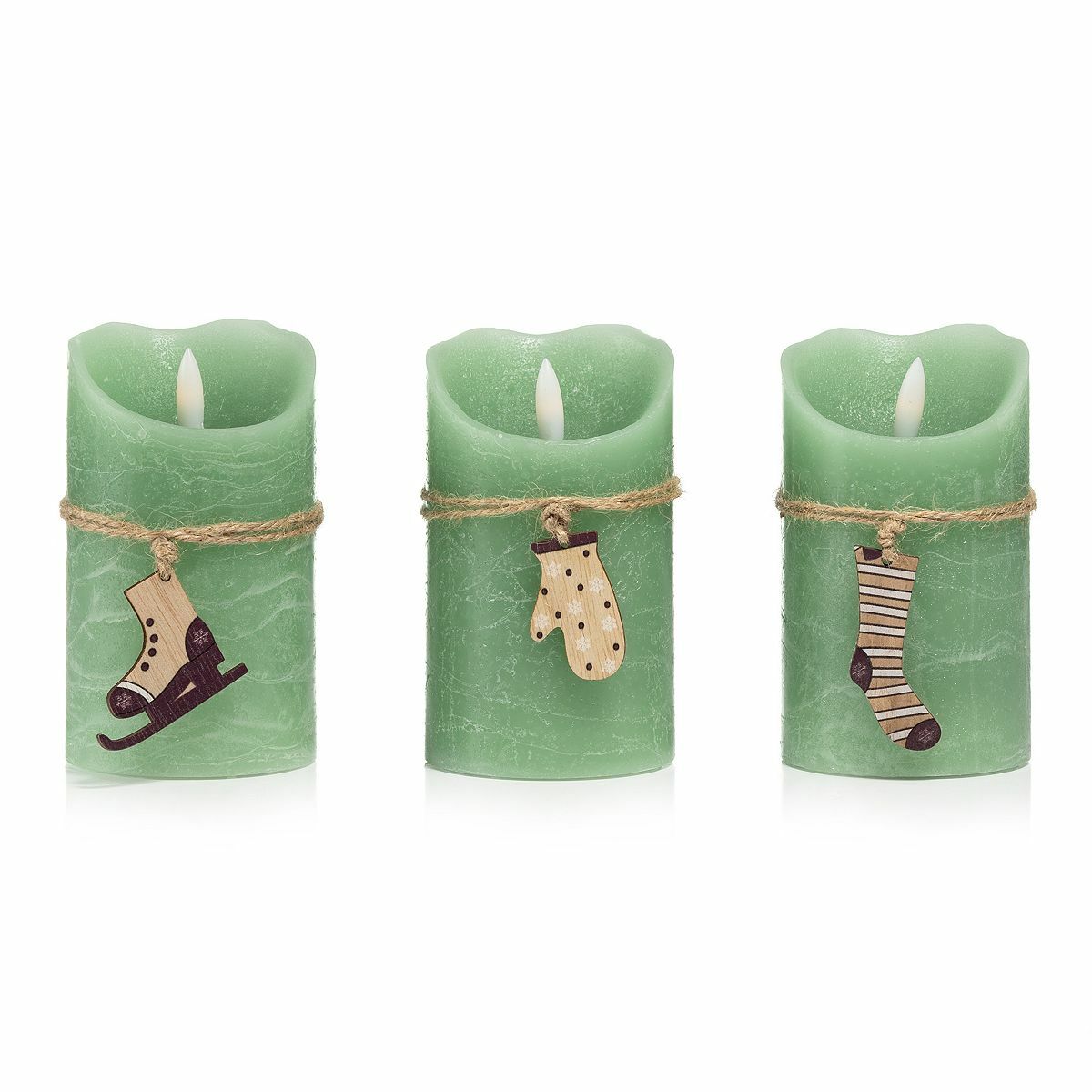 Bild 1 von ELAMBIA 3 LED-Kerzen Flamme Luma, Timer inkl. Holz-Anhänger Höhe 12,5cm, Ø 7,5cm