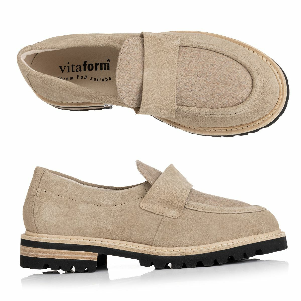 Bild 1 von VITAFORM Damen-Slipper Veloursleder Filzblatt Profilsohle