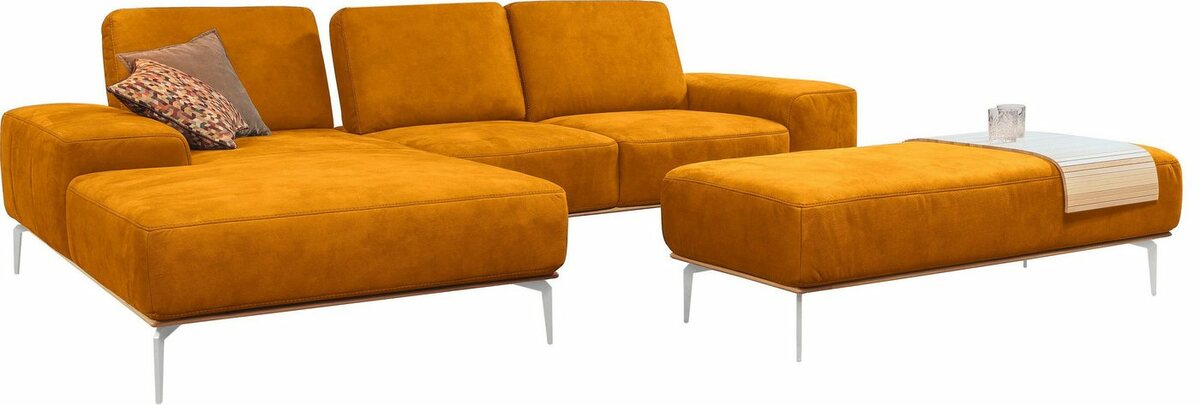 Bild 1 von W.SCHILLIG Ecksofa run, mit elegantem Holzsockel, Füße in Chrom glänzend, Breite 279 cm