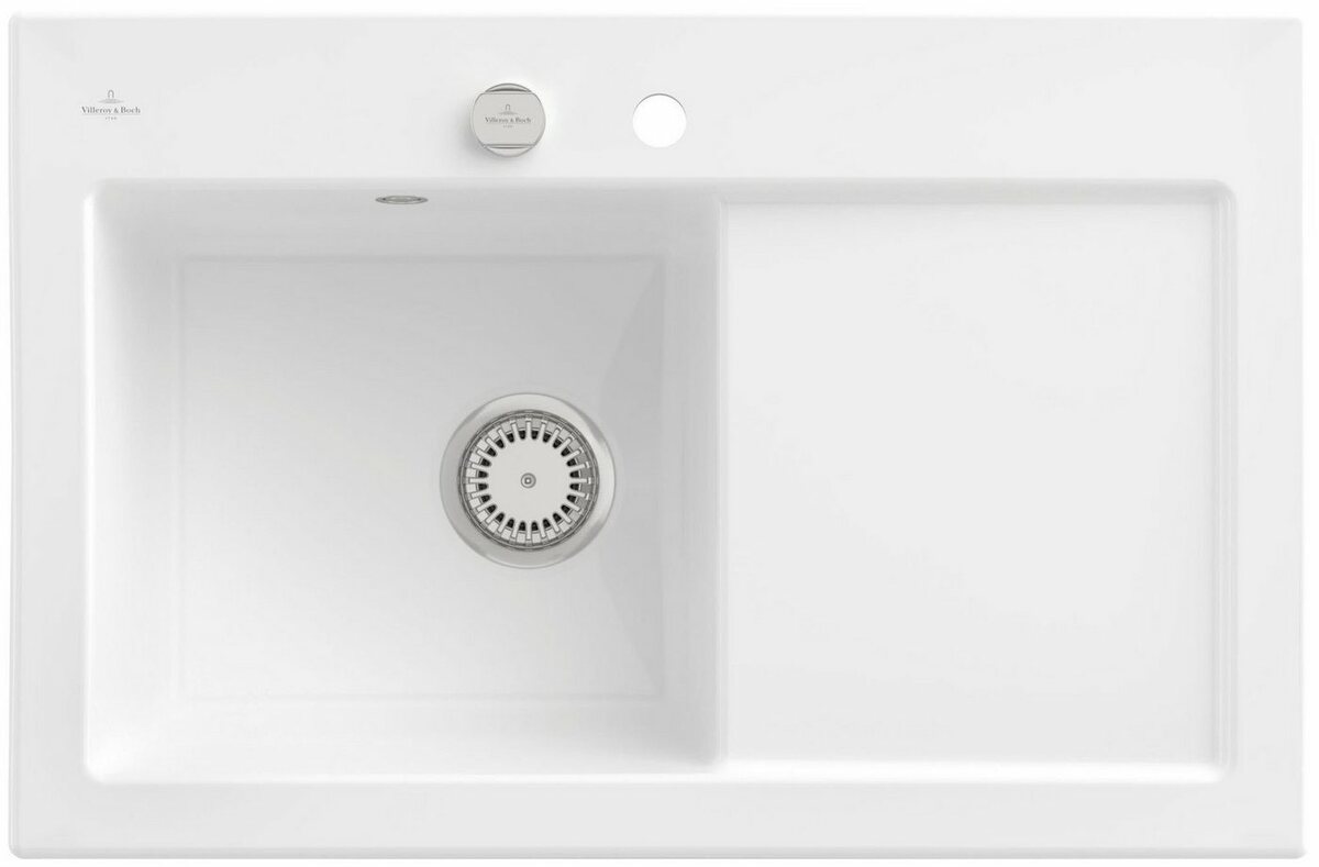 Bild 1 von Villeroy & Boch Küchenspüle Subway 45, rechteckig, 78/20 cm, (inklusive Ablaufgarnitur mit Excenterbetätigung), vorgebohrt mit 2 Hähnlöchern, aus Keramik, 780 x 510 mm, CeramicPlus