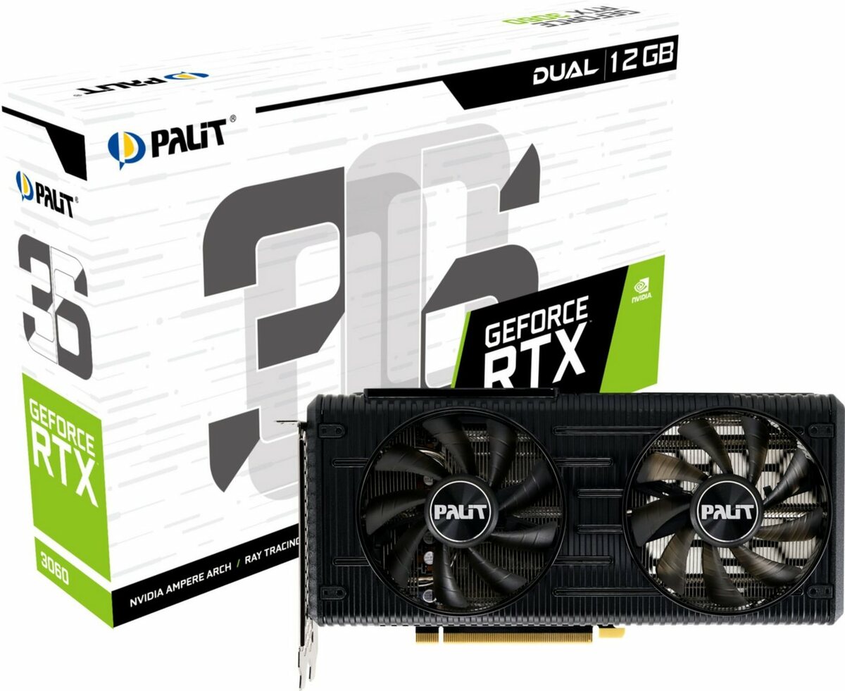 Bild 1 von Palit GeForce RTX 3060 NE63060019K9-190AD Grafikkarte (12 GB, GDDR6, 12GB Speicher, NVIDIA GSync, NVIDIA MFAA Technology, Real Time Ray Tra)