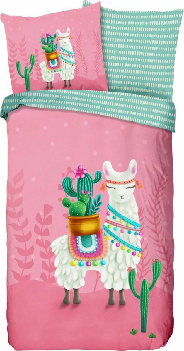 Bild 1 von Kinderbettwäsche Lalama, good morning, Renforcé, 2 teilig, mit niedlichem Lama