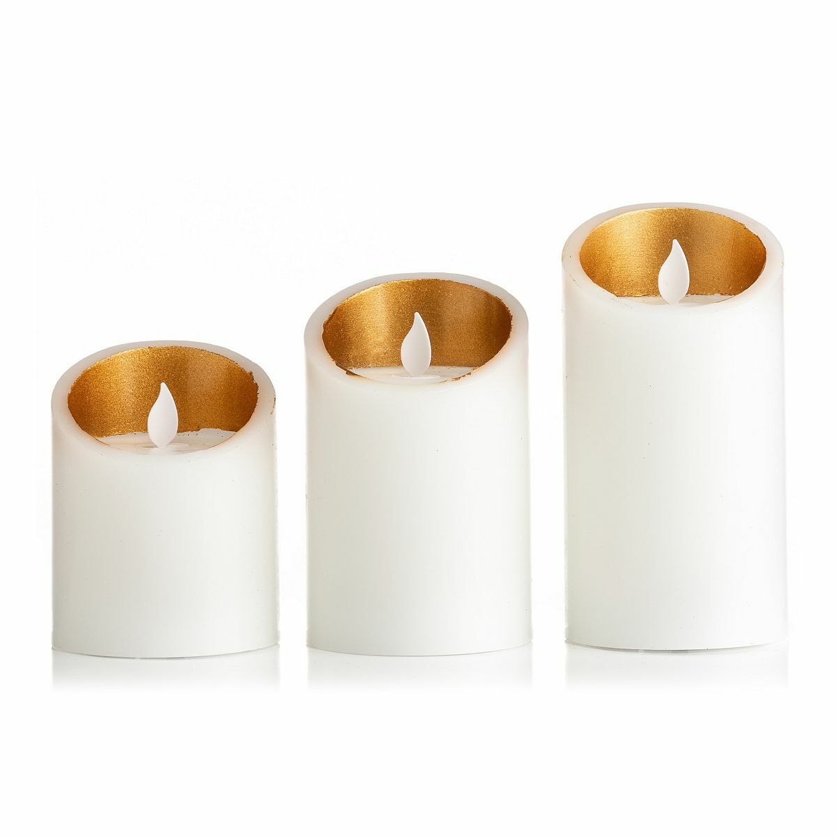 Bild 1 von ELAMBIA 3 LED-Kerzen Gold-Akzent Pendelfalmme, Timer Höhe 10, 12,5 & 15cm