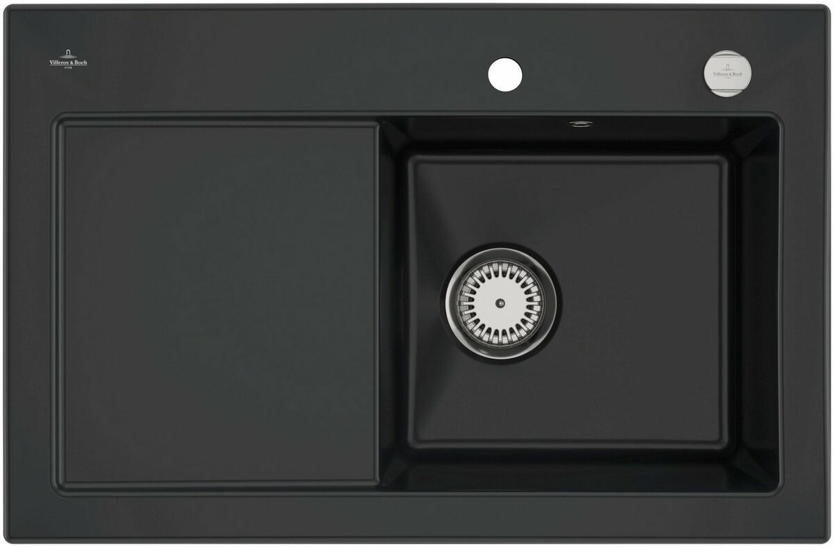 Bild 1 von Villeroy & Boch Küchenspüle Subway 45, rechteckig, 78/20 cm, vorgebohrt mit 2 Hahnlöchern, Inkl. Ablaufgarnitur mit Excenterbetätigung, aus Keramik, 780 x 510 mm, mit CeramicPlus