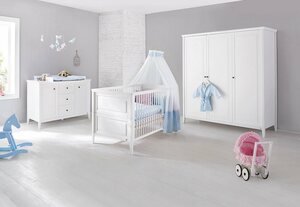 Pinolino® Babyzimmer-Komplettset Smilla, (Set, 3-St., Bett, Kleiderschrank, Wickelkommode), extrabreit groß, mit Kinderbett, Schrank und Wickelkommode