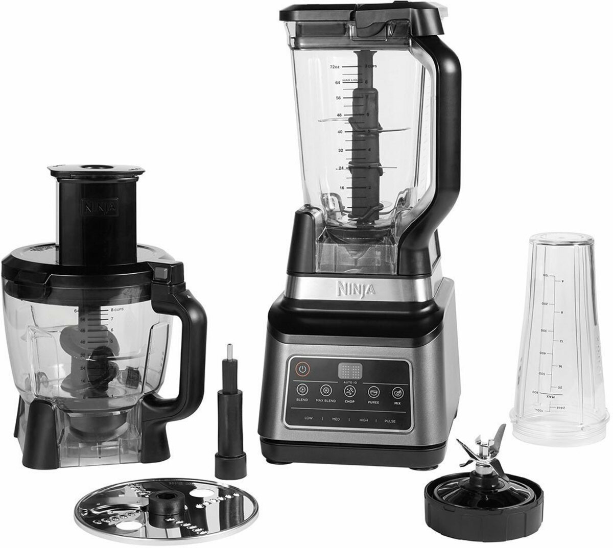 Bild 1 von NINJA Kompakt-Küchenmaschine 3-in-1 mit Auto-iQ BN800EU, 1200 W, 2,1 l Schüssel, 1,8 l Schüssel, 0,7 l Tasse und weiterem Zubehör