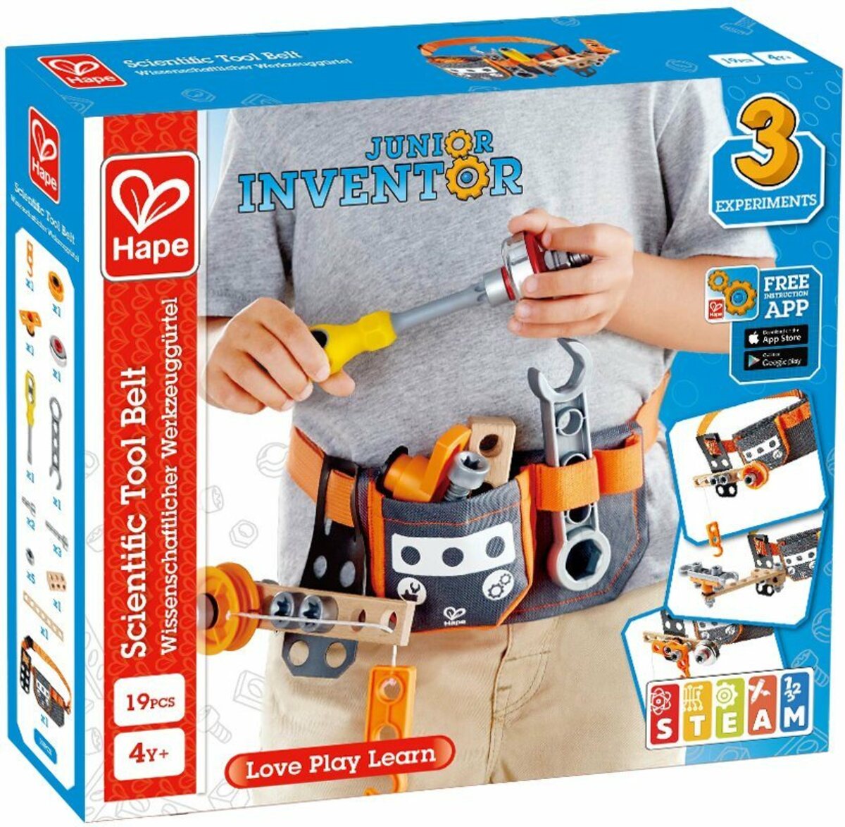 Bild 1 von Hape Konstruktions-Spielset Holzspielzeug, Junior Inventor Wissenschaftlicher Werkzeuggürtel, (19 St)
