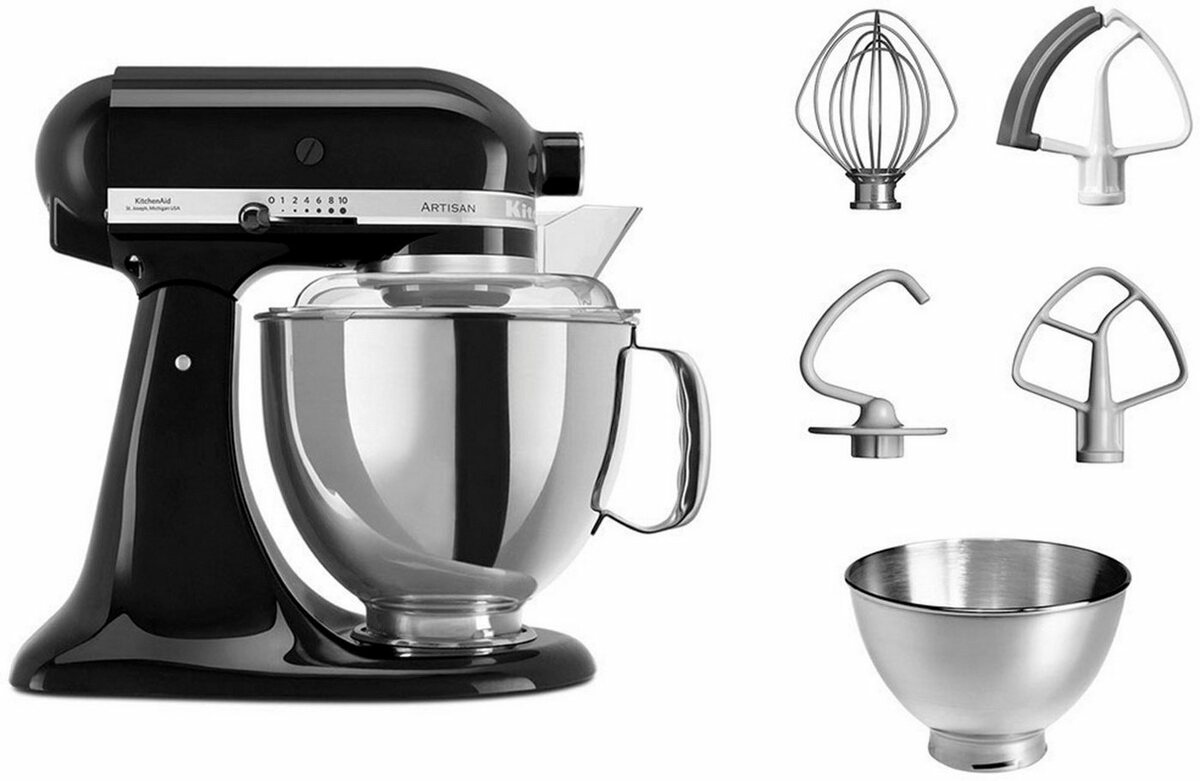 Bild 1 von KitchenAid Küchenmaschine 5KSM175PSEOB ONYX BLACK, 300 W, 4,8 l Schüssel, mit Zubehör im Wert von ca. 112,-€ UVP