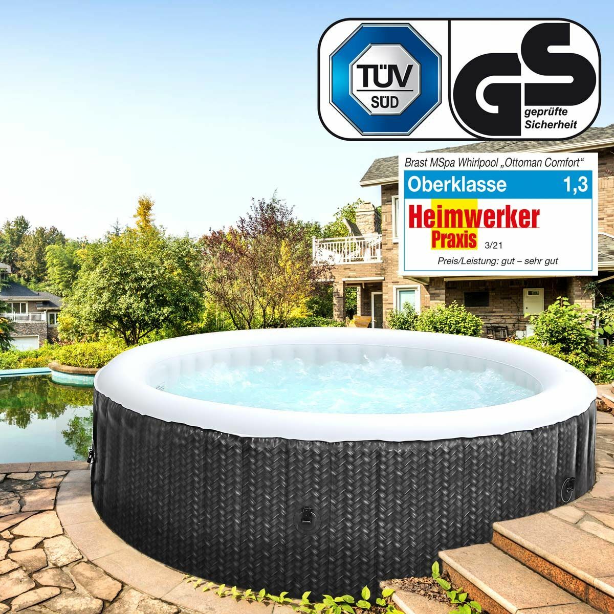 Bild 1 von MSpa Whirlpool aufblasbar Ottoman 6 Personen 204x70cm In- Outdoor Pool 138 Massagedüsen Timer Heizun