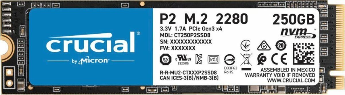 Bild 1 von Crucial P2 interne SSD (250 GB) 2100 MB/S Lesegeschwindigkeit, 1150 MB/S Schreibgeschwindigkeit