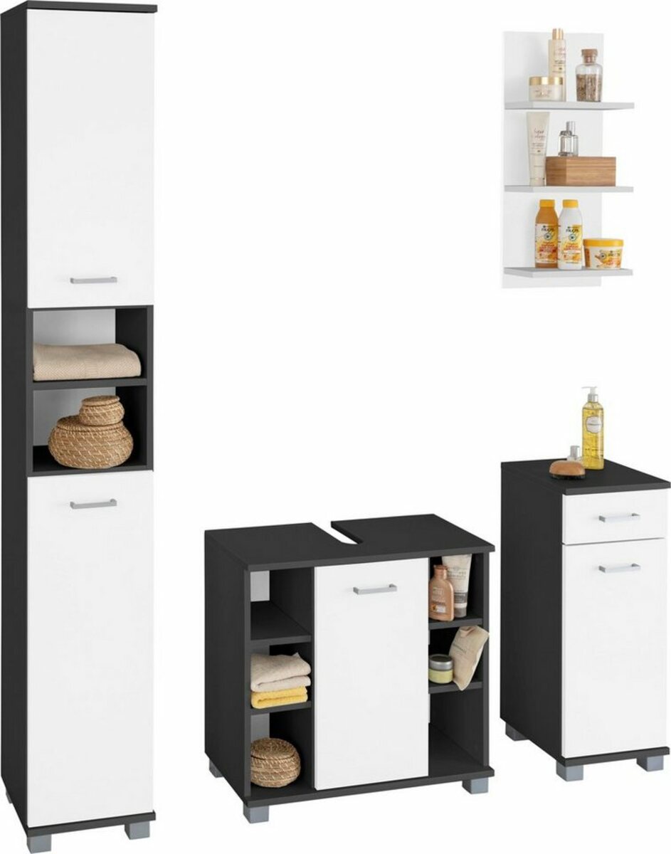 Bild 1 von Schildmeyer Badmöbel-Set Mobes, (Set, 4-St), Hochschrank, Waschbeckenunterschrank, Unterschrank und Wandregal