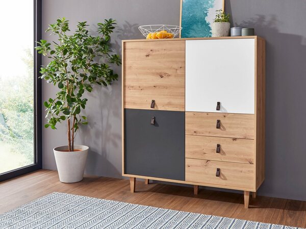 Bild 1 von Homexperts Highboard Bristol, Breite 120 cm, Höhe 135 cm, mit massiven Eichefüßen