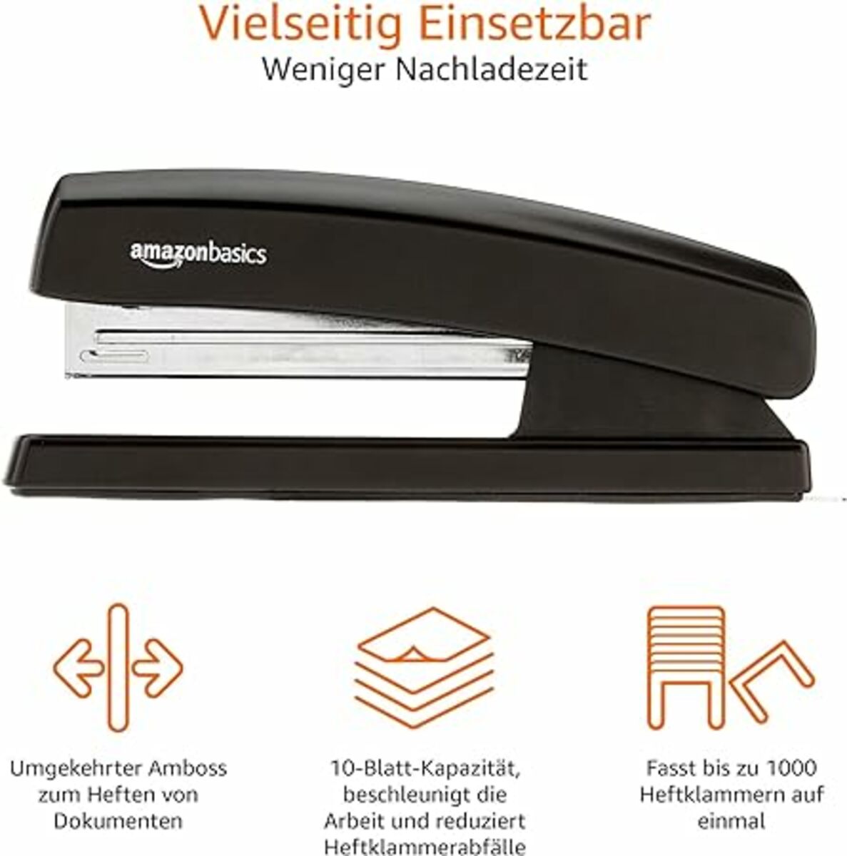Bild 1 von Amazon Basics Heftgerät mit 1.000 Heftklammern, 1-pro Packung, Schwarz