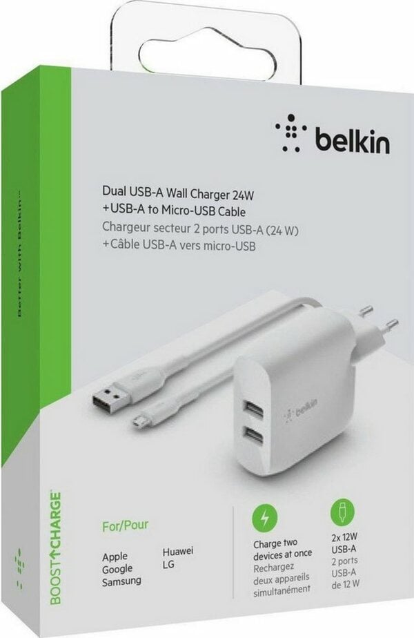 Bild 1 von Belkin Dual USB-A Ladegerät incl. Micro-USB Kabel 1m 24W USB-Ladegerät