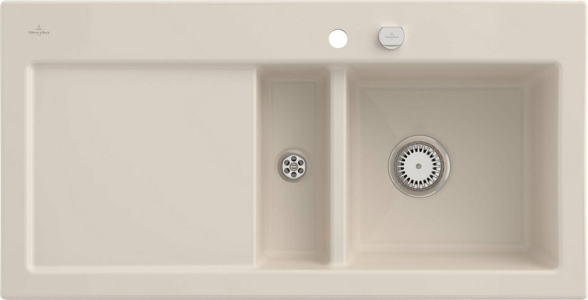 Bild 1 von Villeroy & Boch Küchenspüle Subway 60, rechteckig, 100/20 cm, (inklusive Ablaufgarnitur mit Excenterbetätigung), vorgebohrt mit 2 Hähnlöchern, aus Keramik, 1000 x 510 mm, CeramicPlus