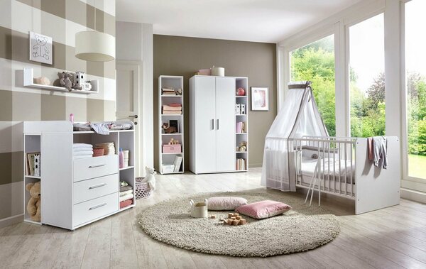 Bild 1 von BMG Möbel Babyzimmer-Komplettset Luis, (Set, 7-St., Bett + Wickelkommode + 2-trg. Schrank + Standregal + Unterstellregal), Bett + Wickelkommode + 2-trg. Schrank + Standregal + Unterstellregal