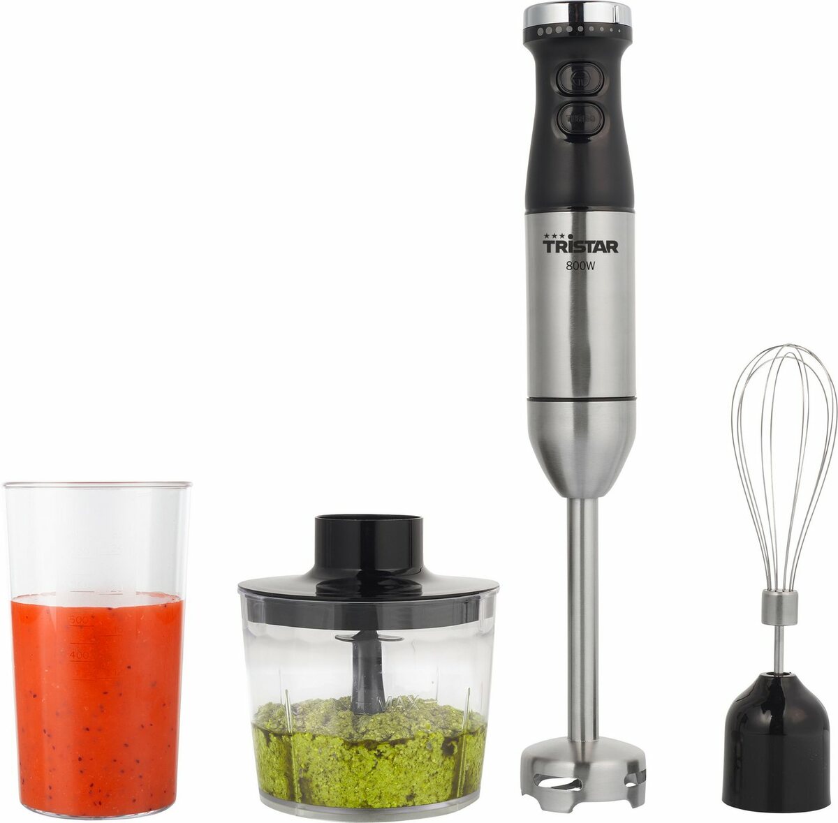 Bild 1 von Tristar Stabmixer MX-4839, 800 W, 700 ml Messbecher, 4 Edelstahlklingen, Zerkleinerer, Schneebesen