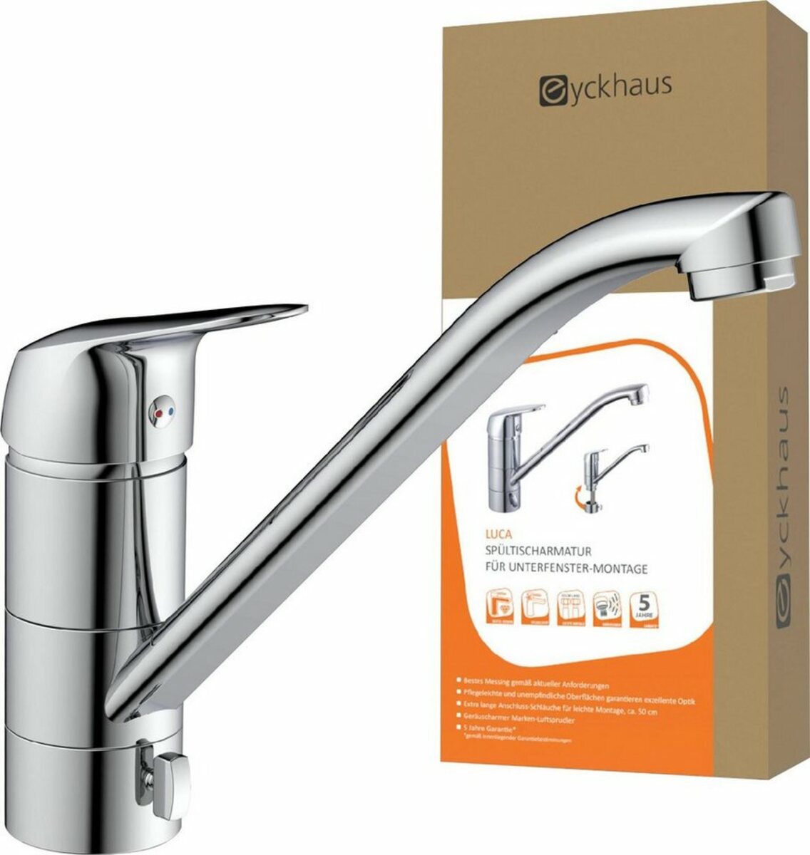 Bild 1 von Eyckhaus kitchen & cooking Spültischarmatur Ibiza für Unterfenster-Montage, Wasserhahn Küche in Chrom, Hochdruck