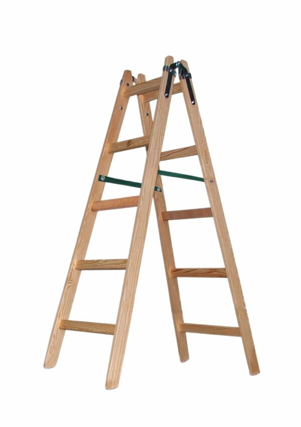 Bild 1 von Vago-Tools Holzleiter Leiter Trittleiter 2 x 5 Stufen zweiseitige Klappleiter