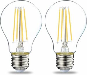Amazon Basics LED-Leuchtmittel, Edison-Sockel E27, 7 W (entspricht 60-W-Glühbirne), nicht dimmbar, klares Filament, 2 Stück [Energieklasse E]