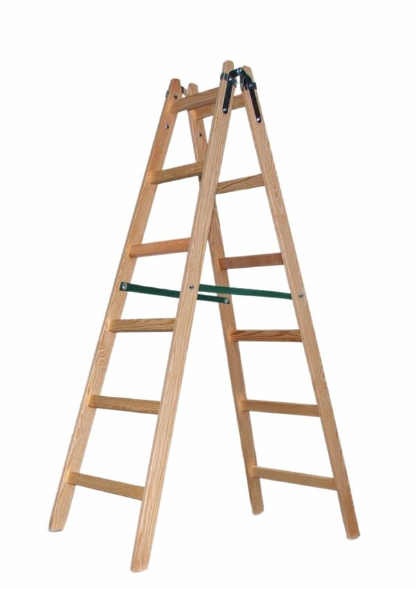 Bild 1 von Vago-Tools Holzleiter Leiter Trittleiter 2 x 6 Stufen zweiseitige Klappleiter