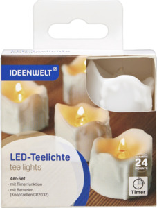 IDEENWELT 4er Set LED-Teelichte Wachsoptik