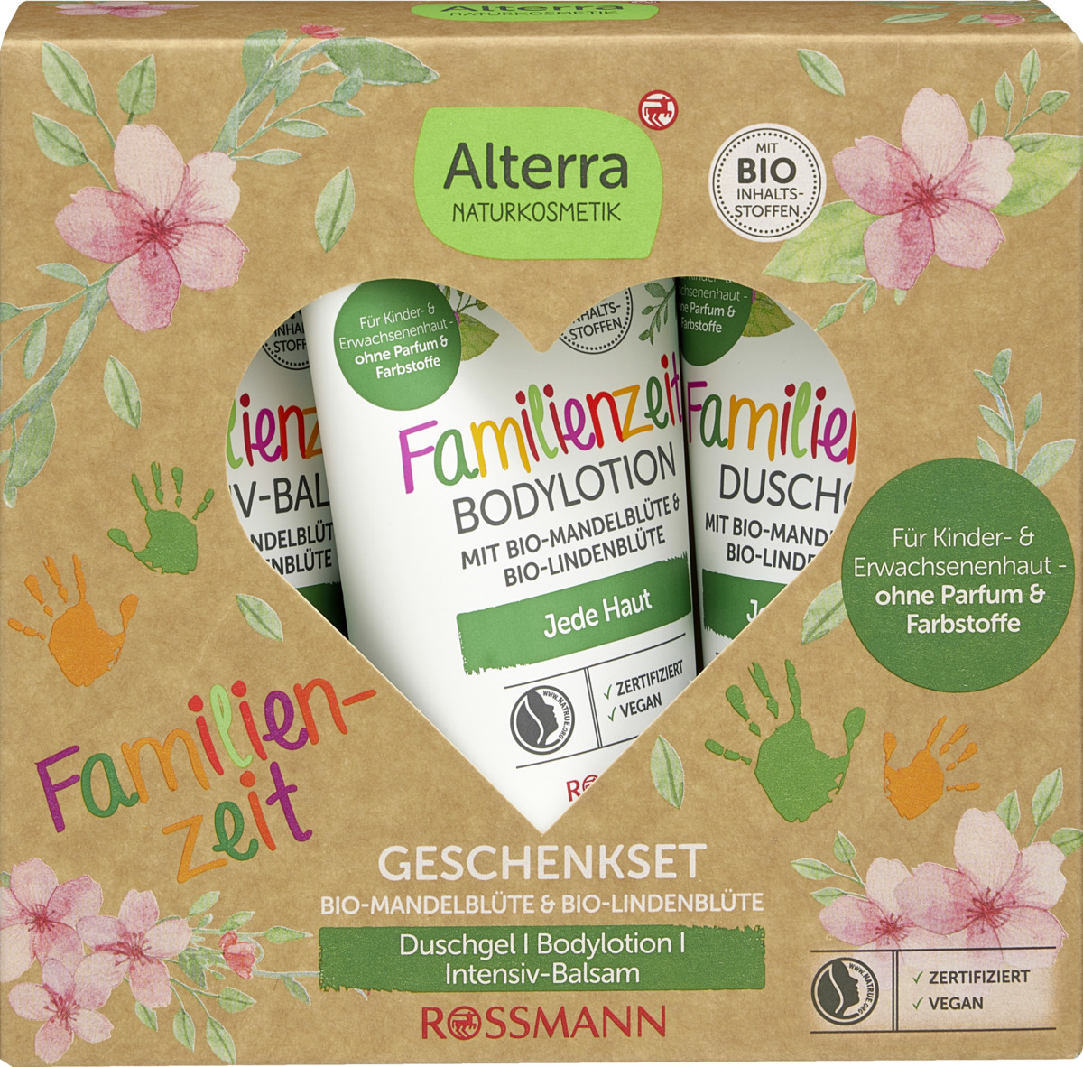 Bild 1 von Alterra NATURKOSMETIK Geschenkset Familienzeit: Duschgel, Bodylotion und Intensivbalsam