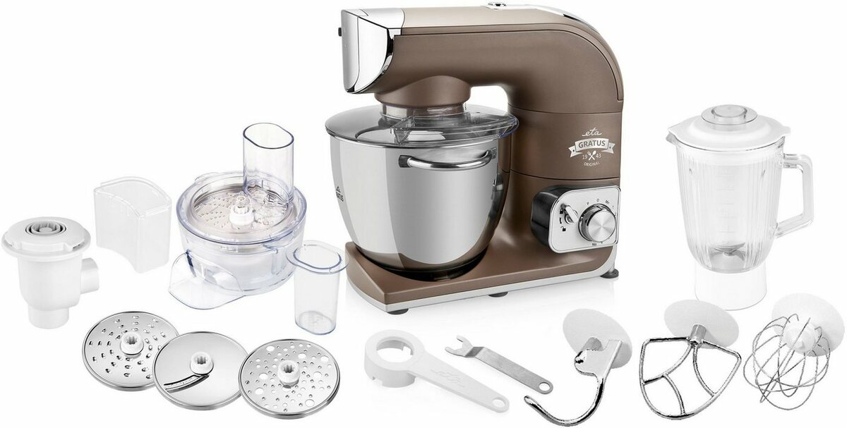 Bild 1 von eta Küchenmaschine ETA002890030, 1200 W, 5,5 l Schüssel, Gratus 1200 Watt mit Metall-Gehäuse, mit Reib und Hobelaufsatz