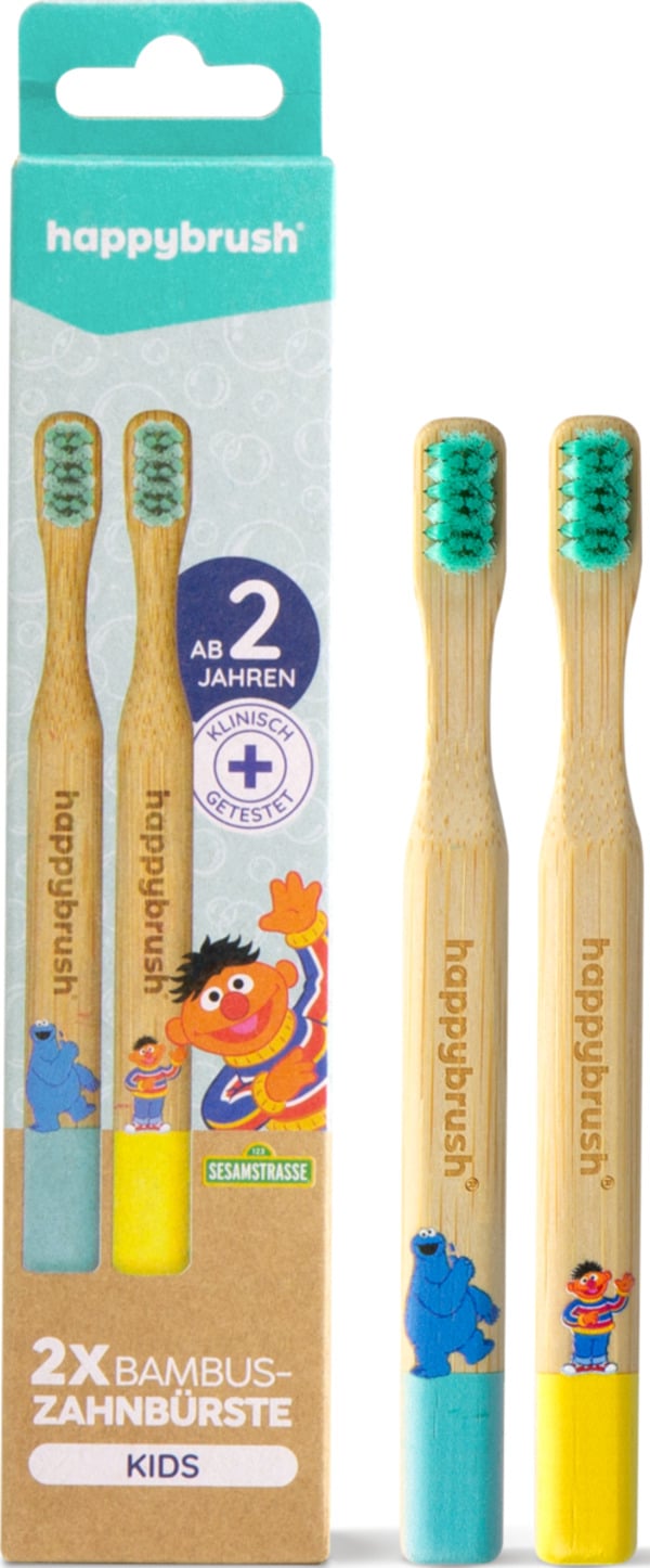 Bild 1 von happybrush Bambus Zahnbürste Sesamstraße Doppelpack